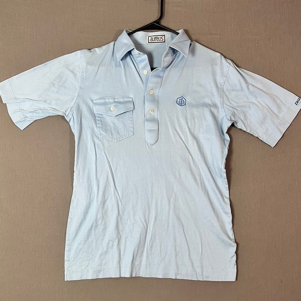 Vintage Aureus Polo Shirt Medium Cotton Light Blue Desert Inn Logo EUC